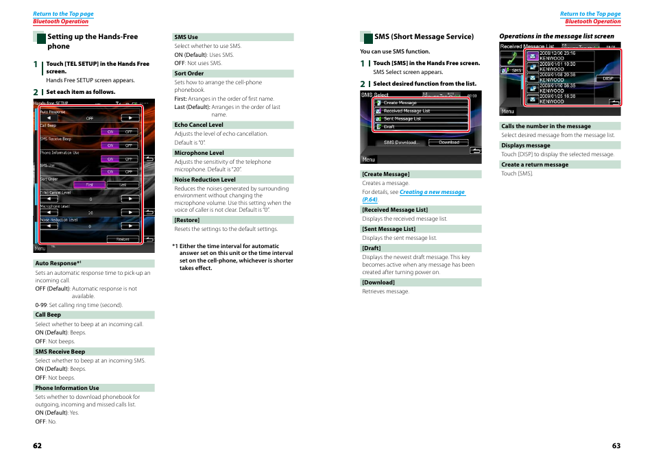 Setting up the hands-free phone (p.62), P.62), P.63) | Kenwood DNX9210BT User Manual | Page 32 / 58