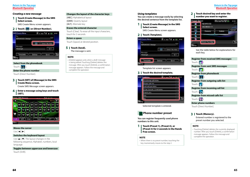 P.65), Creating a new message, P.64) | Kenwood DNX9210BT User Manual | Page 33 / 58