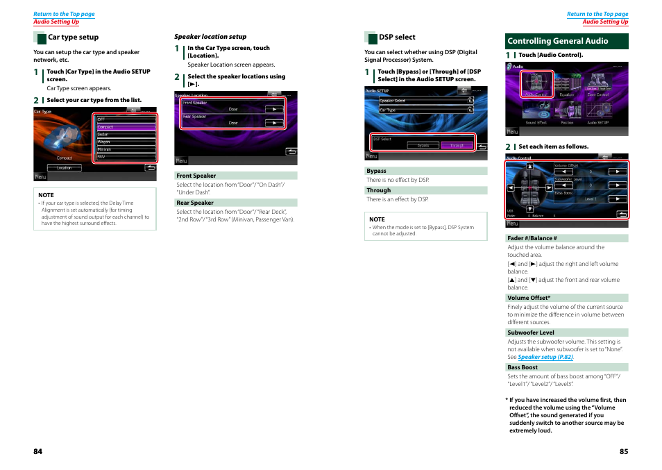 Controlling general audio, P.85), P.84) | Kenwood DNX9210BT User Manual | Page 43 / 58