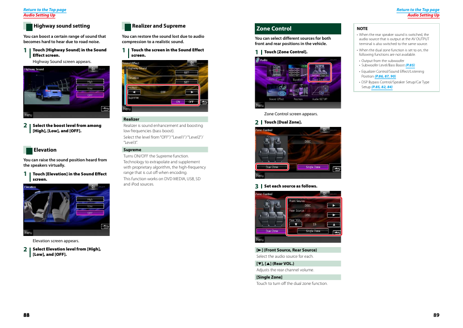 Zone control, P.89), Y sound | P.88), Tion | Kenwood DNX9210BT User Manual | Page 45 / 58