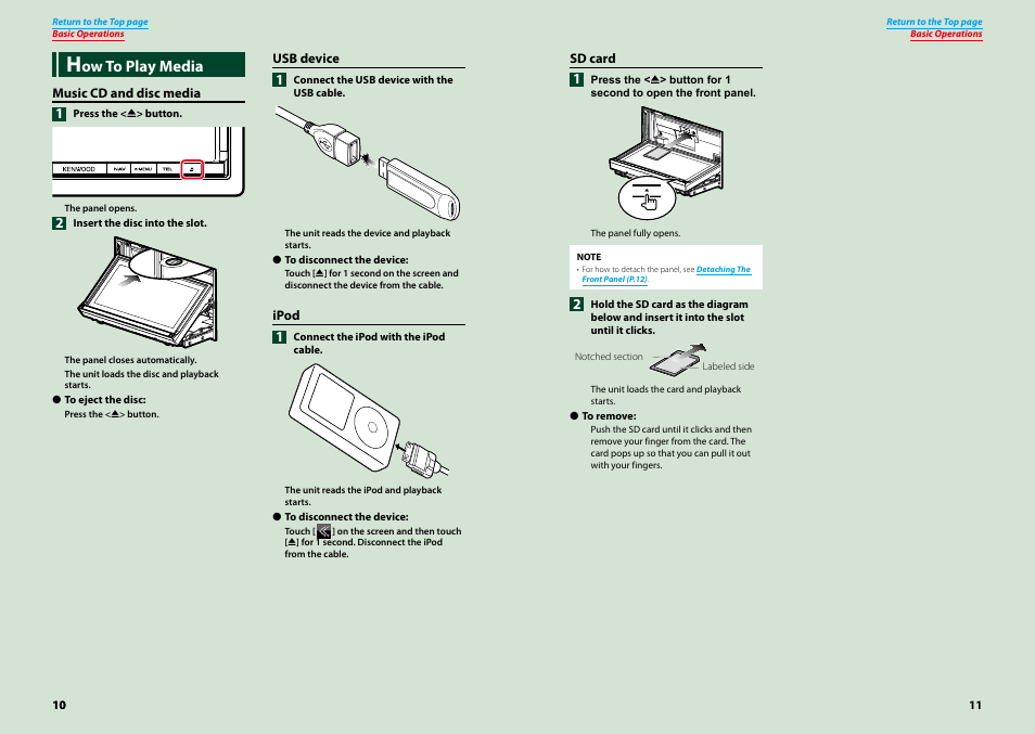 How to play media, Ow to play media | Kenwood DNX9210BT User Manual | Page 6 / 58