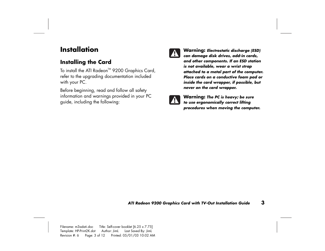 Installation | ATI Technologies 9200 User Manual | Page 7 / 12