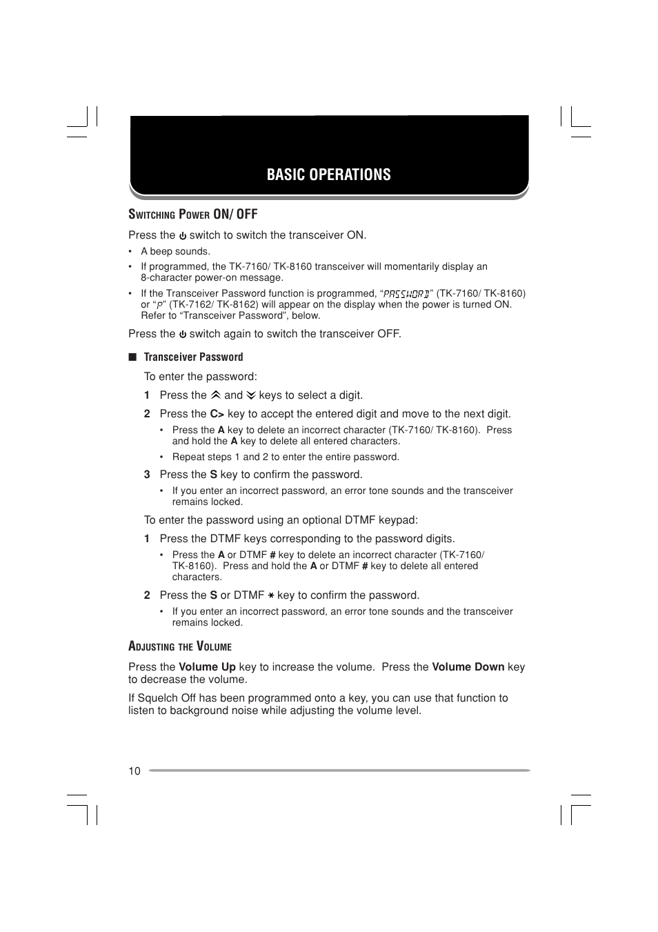 Basic operations, On/ off | Kenwood TK-7160E - Discontinued User Manual | Page 16 / 35