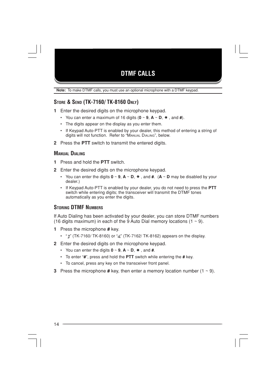 Dtmf calls, Dtmf n | Kenwood TK-7160E - Discontinued User Manual | Page 20 / 35