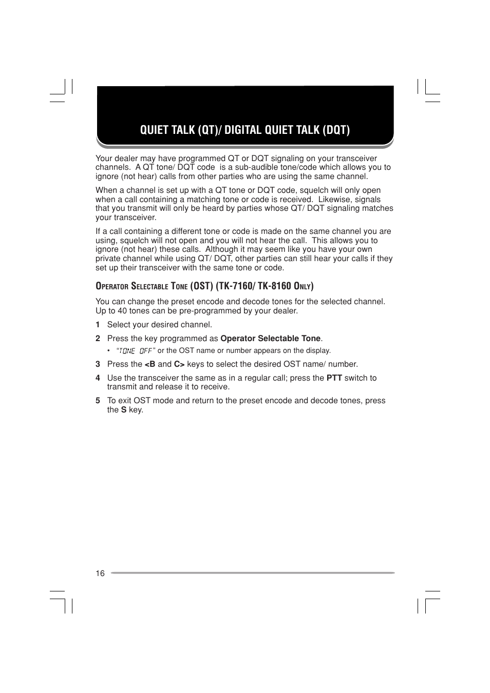 Quiet talk (qt)/ digital quiet talk (dqt) | Kenwood TK-7160E - Discontinued User Manual | Page 22 / 35