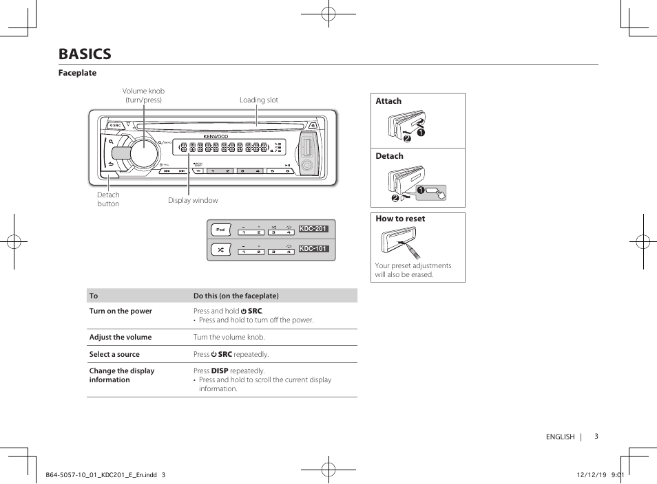 Basics | Kenwood KDC-101 User Manual | Page 5 / 15