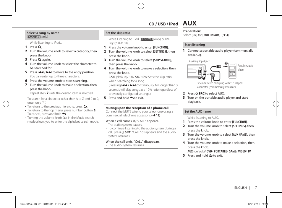 Cd / usb / ipod | Kenwood KDC-101 User Manual | Page 9 / 15