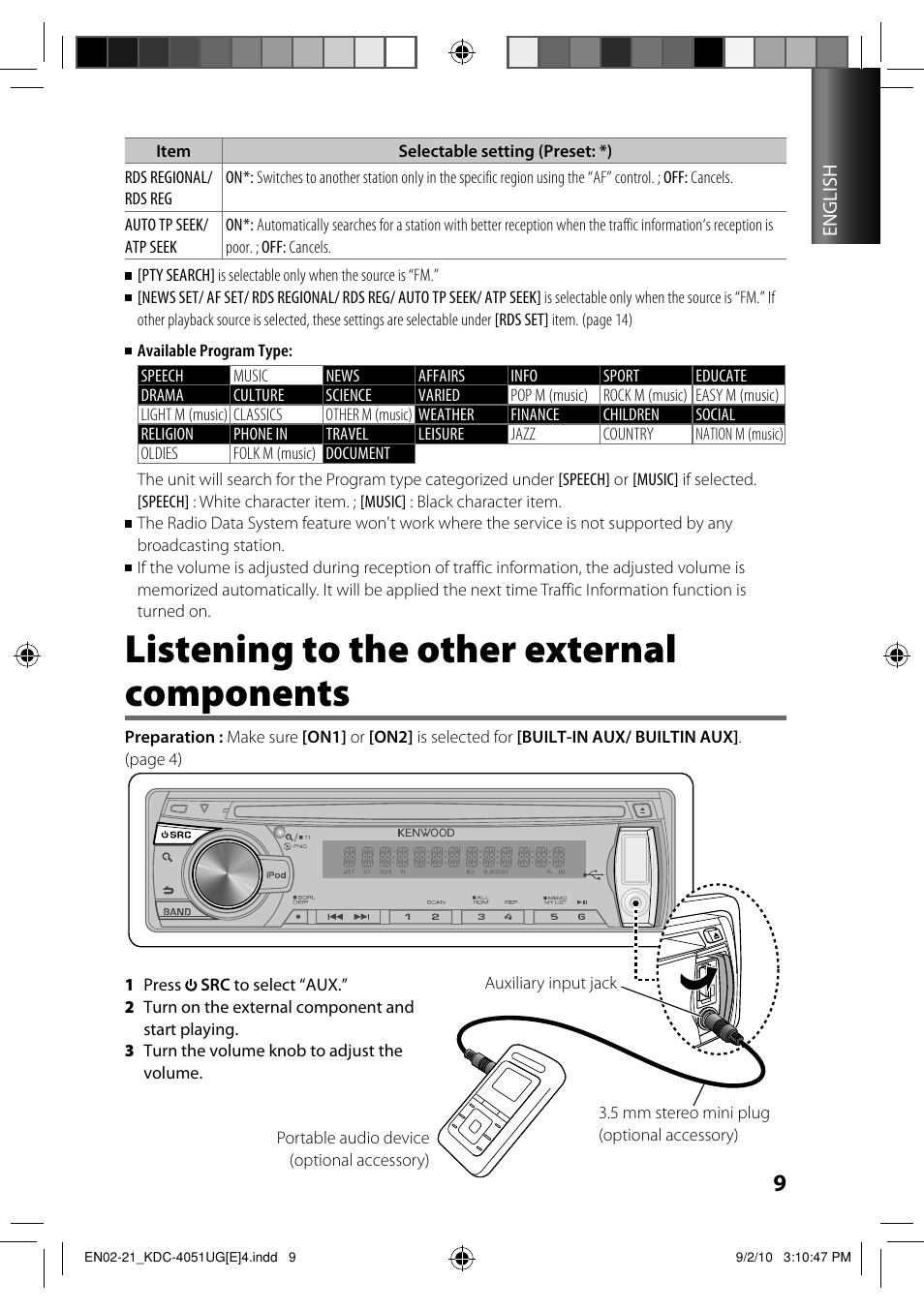 Listening to the other external components | Kenwood KDC-4551UB User Manual | Page 9 / 21