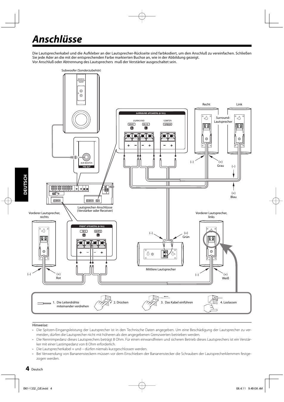 Anschlüsse, Deut sch | Kenwood KS-1300HT-B User Manual | Page 12 / 28