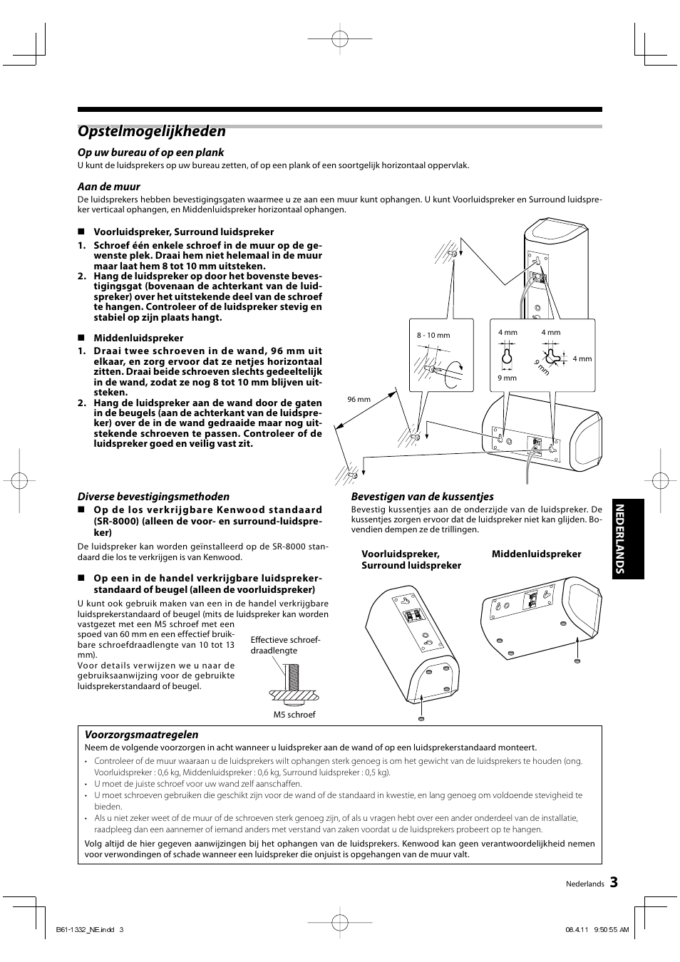 Opstelmogelijkheden | Kenwood KS-1300HT-B User Manual | Page 15 / 28