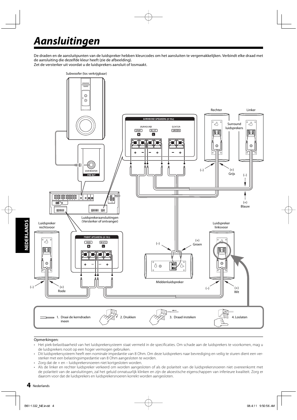 Aansluitingen, Nederl ands | Kenwood KS-1300HT-B User Manual | Page 16 / 28