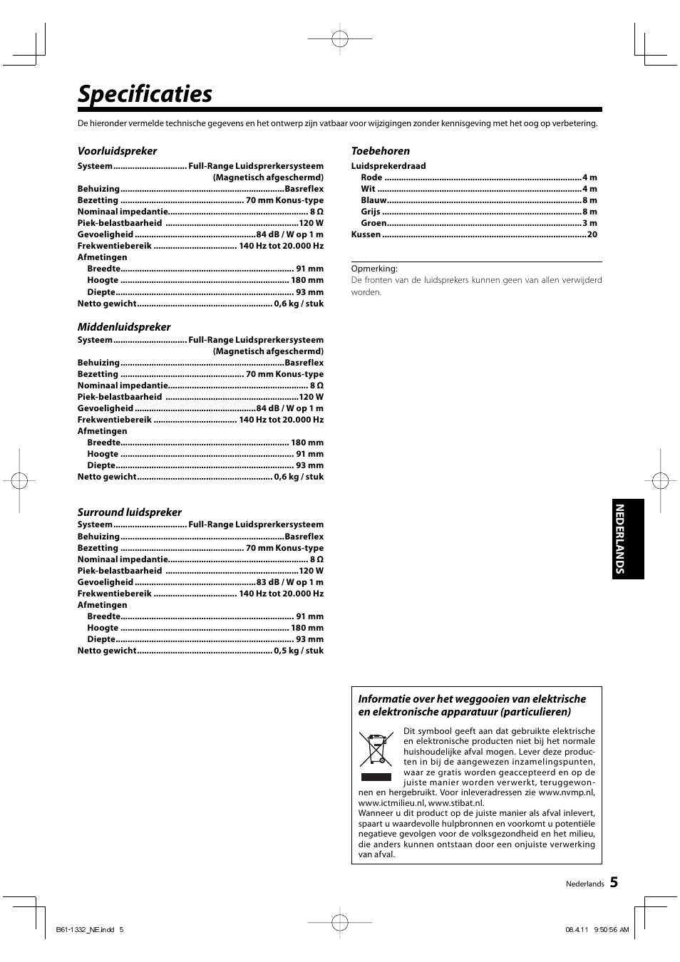 Specificaties | Kenwood KS-1300HT-B User Manual | Page 17 / 28