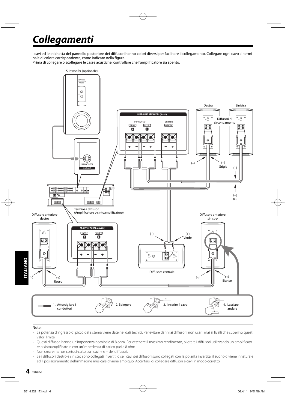 Collegamenti, It aliano | Kenwood KS-1300HT-B User Manual | Page 20 / 28