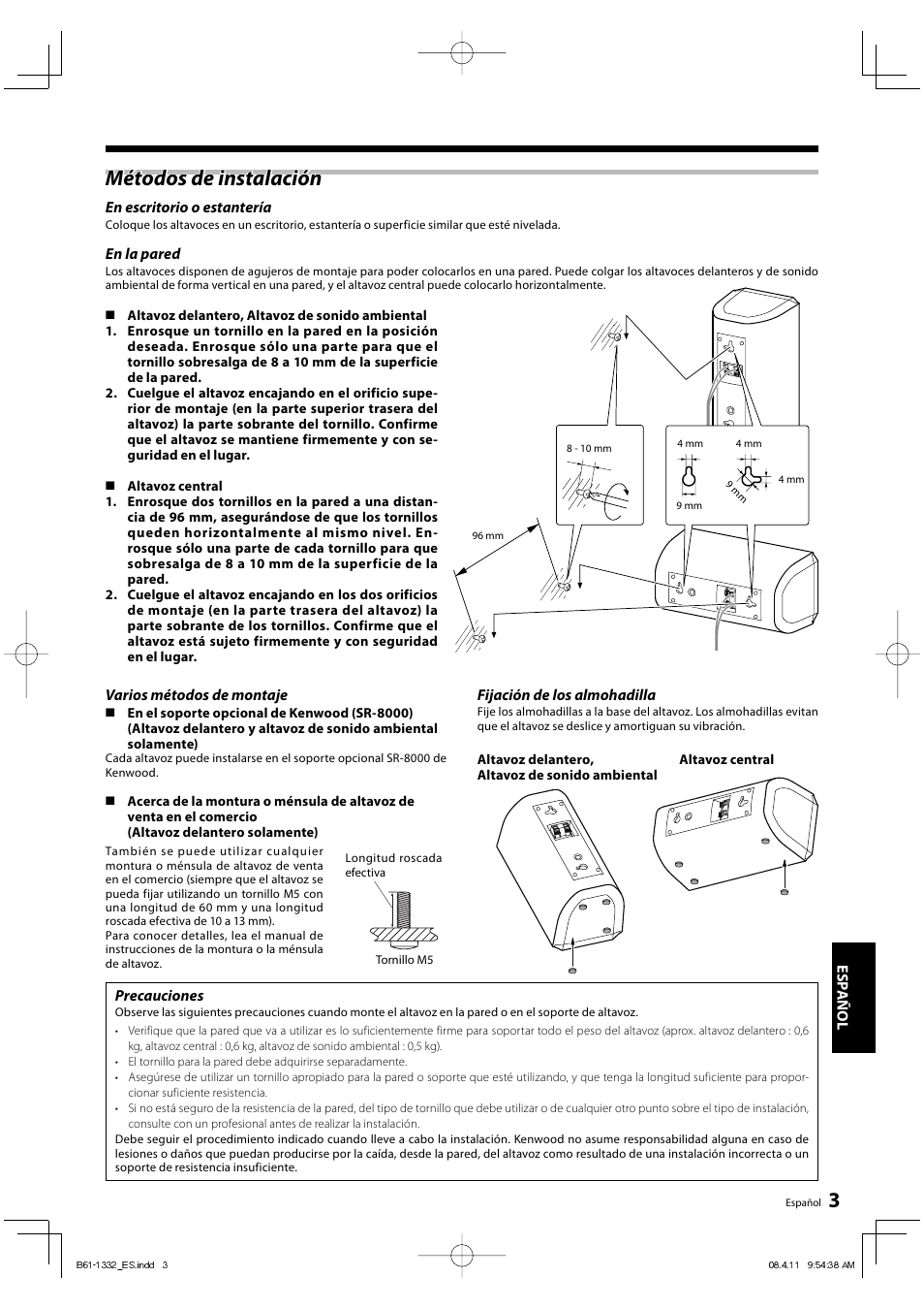 Métodos de instalación | Kenwood KS-1300HT-B User Manual | Page 23 / 28