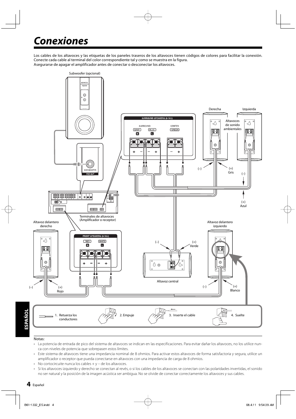 Conexiones, Esp añol | Kenwood KS-1300HT-B User Manual | Page 24 / 28