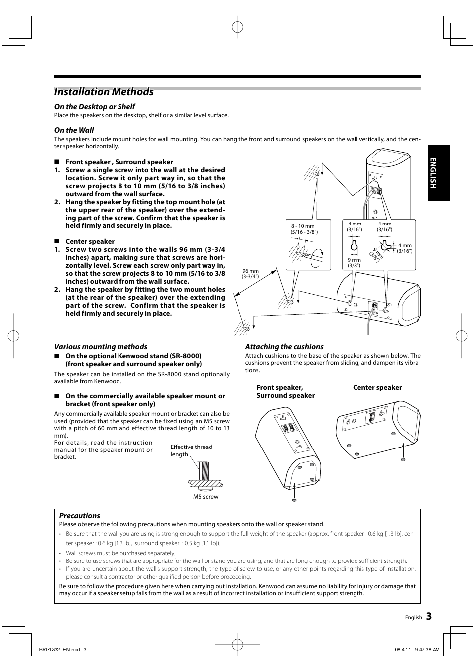 Installation methods | Kenwood KS-1300HT-B User Manual | Page 3 / 28