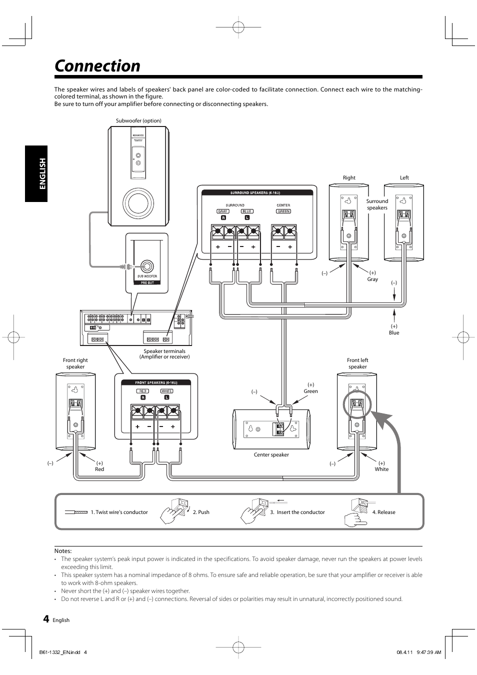 Connection, English | Kenwood KS-1300HT-B User Manual | Page 4 / 28