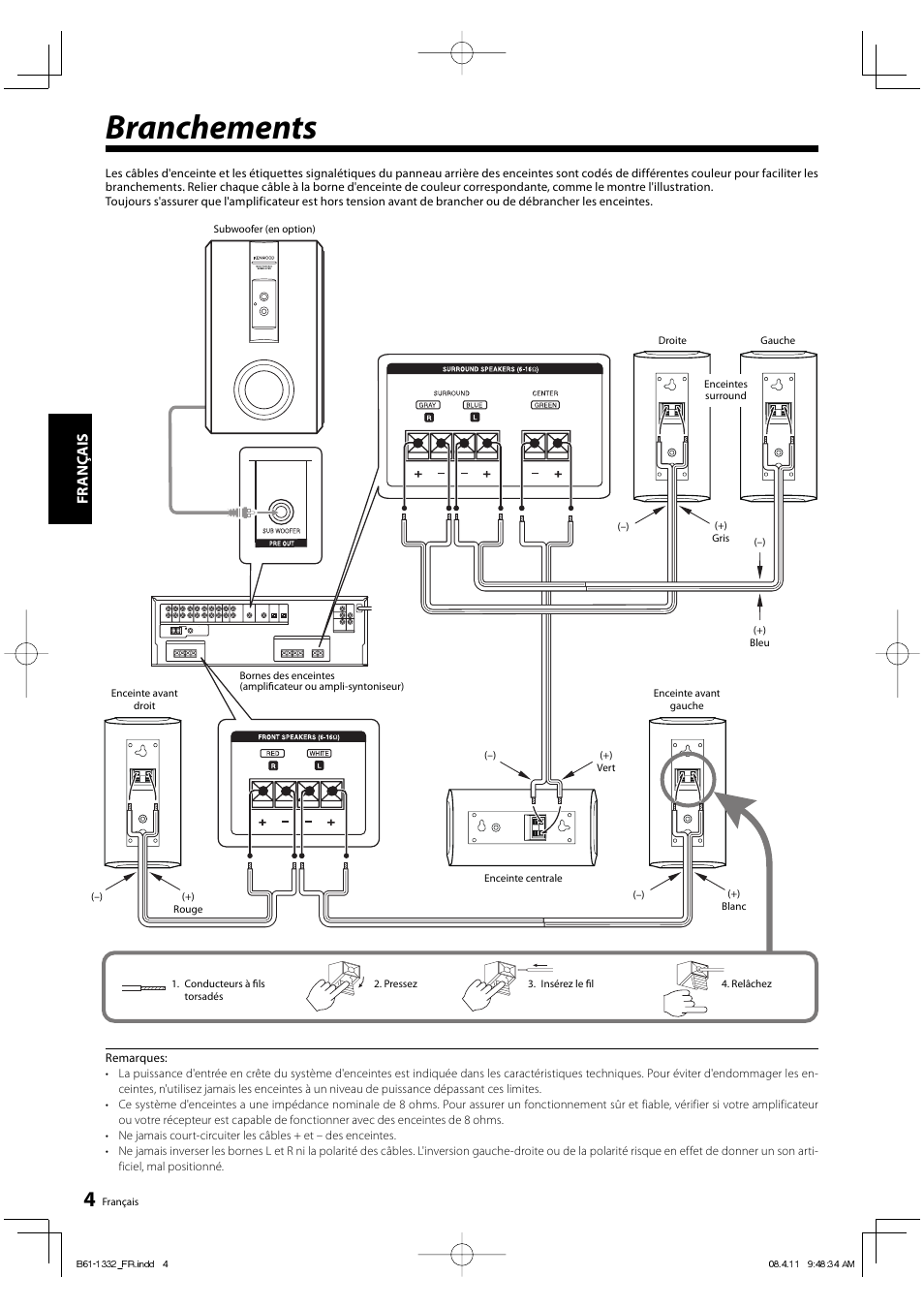 Branchements, Fr anç ais | Kenwood KS-1300HT-B User Manual | Page 8 / 28