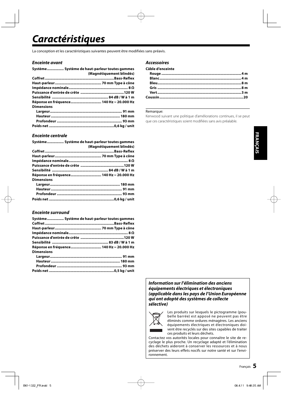 Caractéristiques | Kenwood KS-1300HT-B User Manual | Page 9 / 28