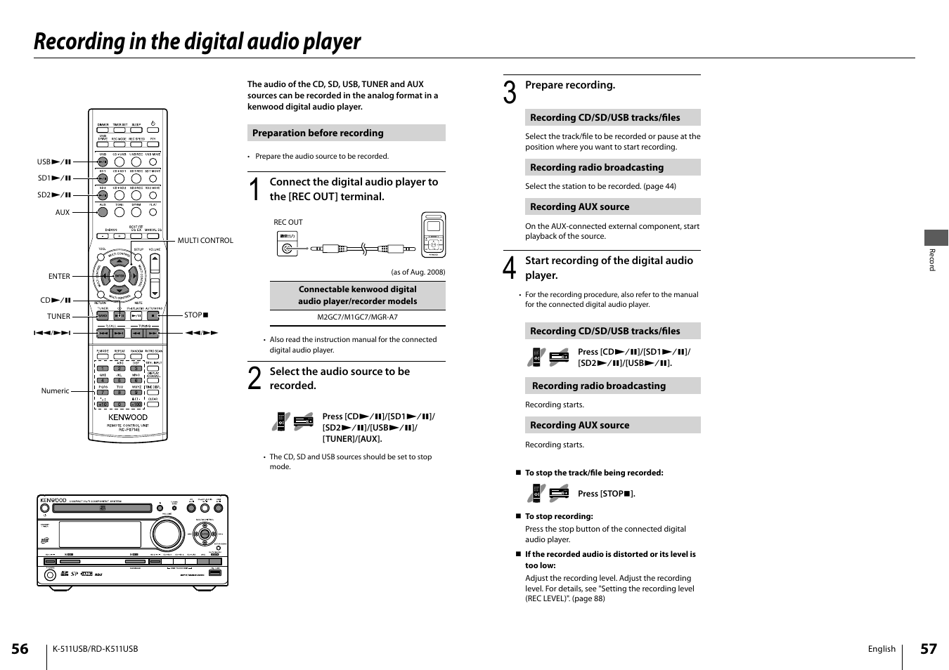 Recording in the digital audio player | Kenwood K-511USB-B User Manual | Page 29 / 59