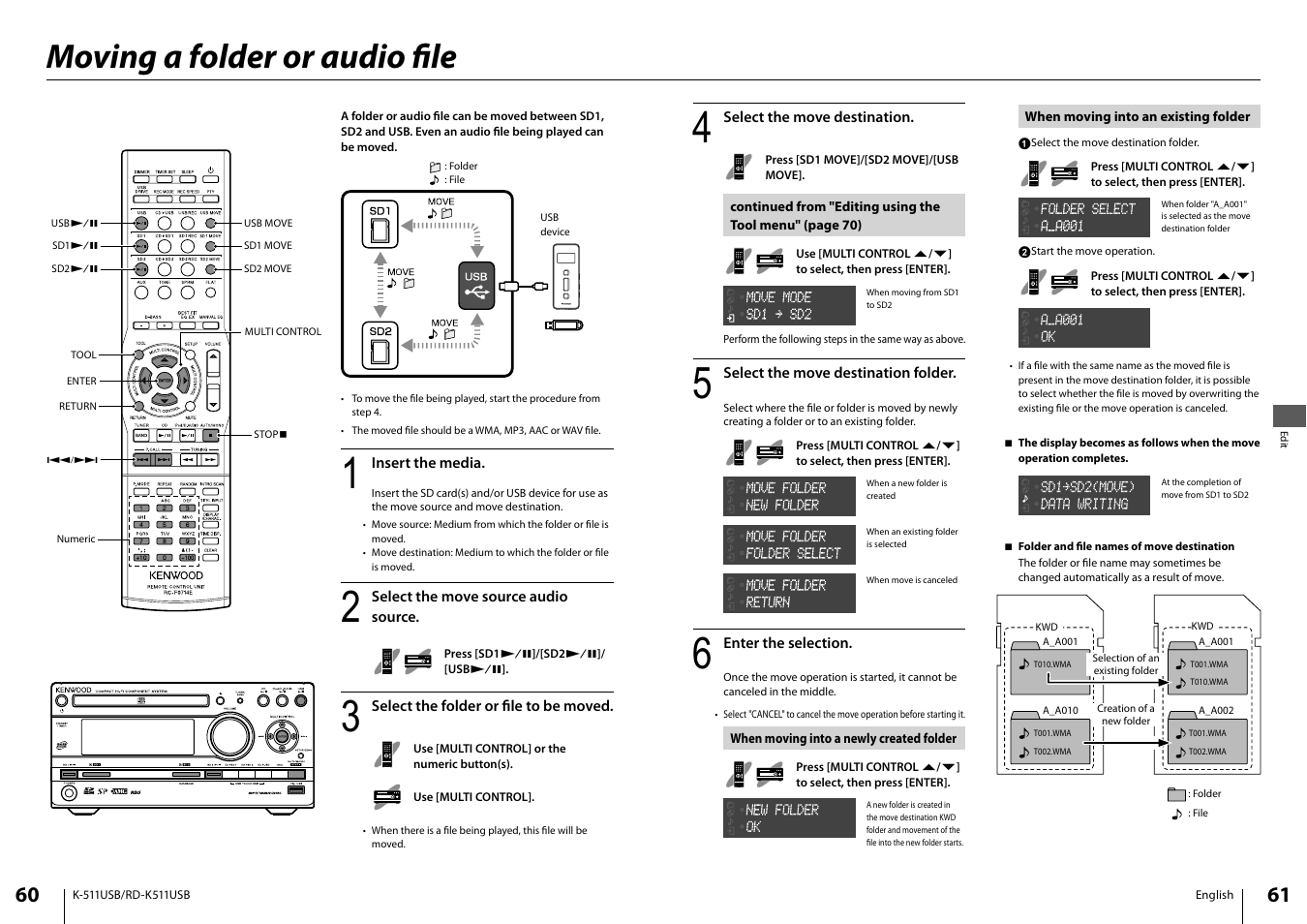 Moving a folder or audio fi le | Kenwood K-511USB-B User Manual | Page 31 / 59