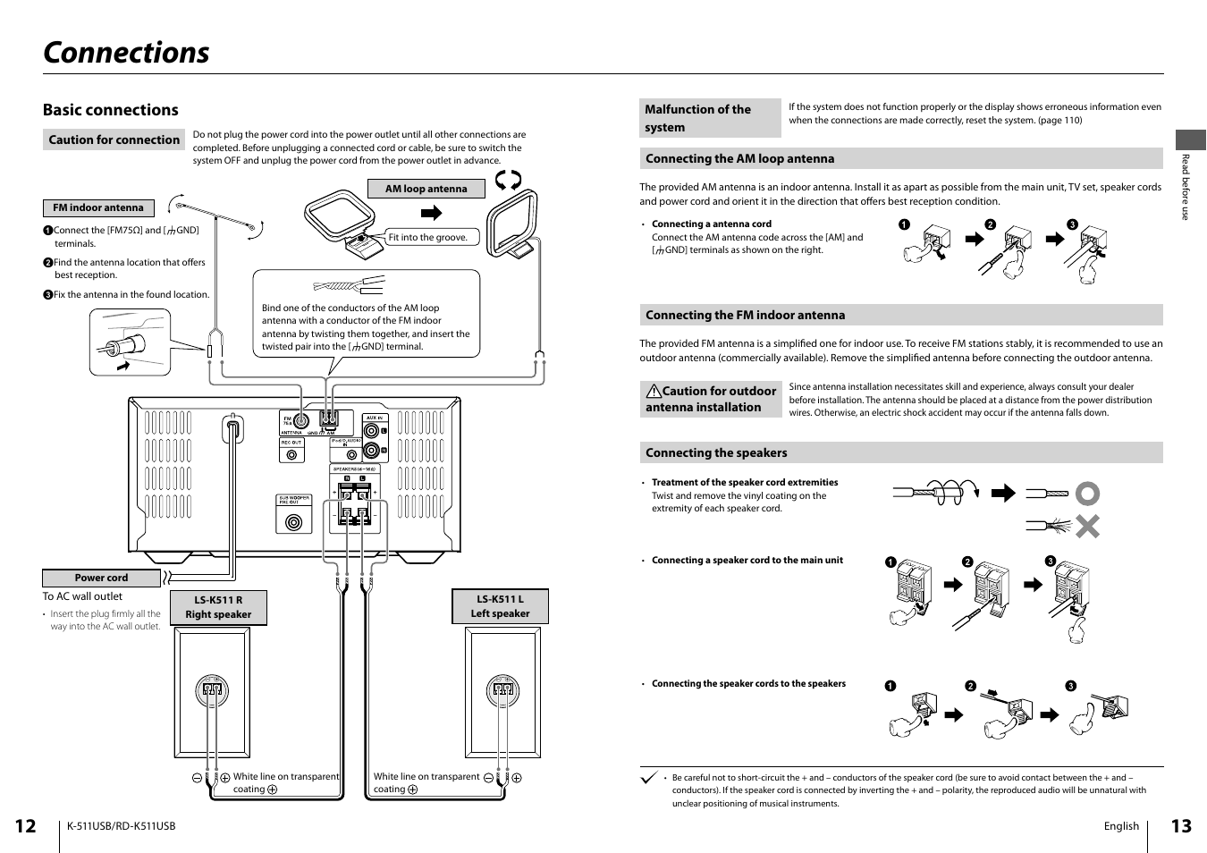 Connections, Basic connections | Kenwood K-511USB-B User Manual | Page 7 / 59