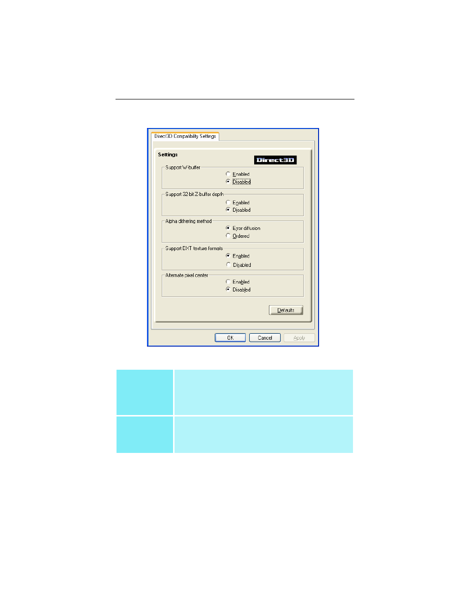 Direct 3d® compatibility settings, Direct 3d, Compatibility settings | ATI Technologies RADEON 9000 User Manual | Page 22 / 34