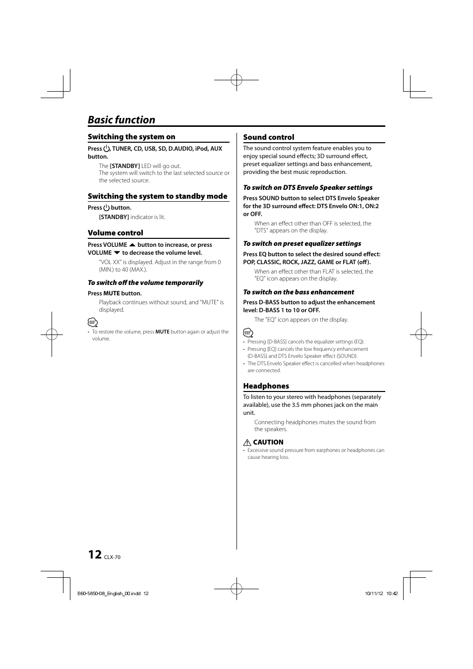 Basic function | Kenwood CLX-70-W User Manual | Page 12 / 24