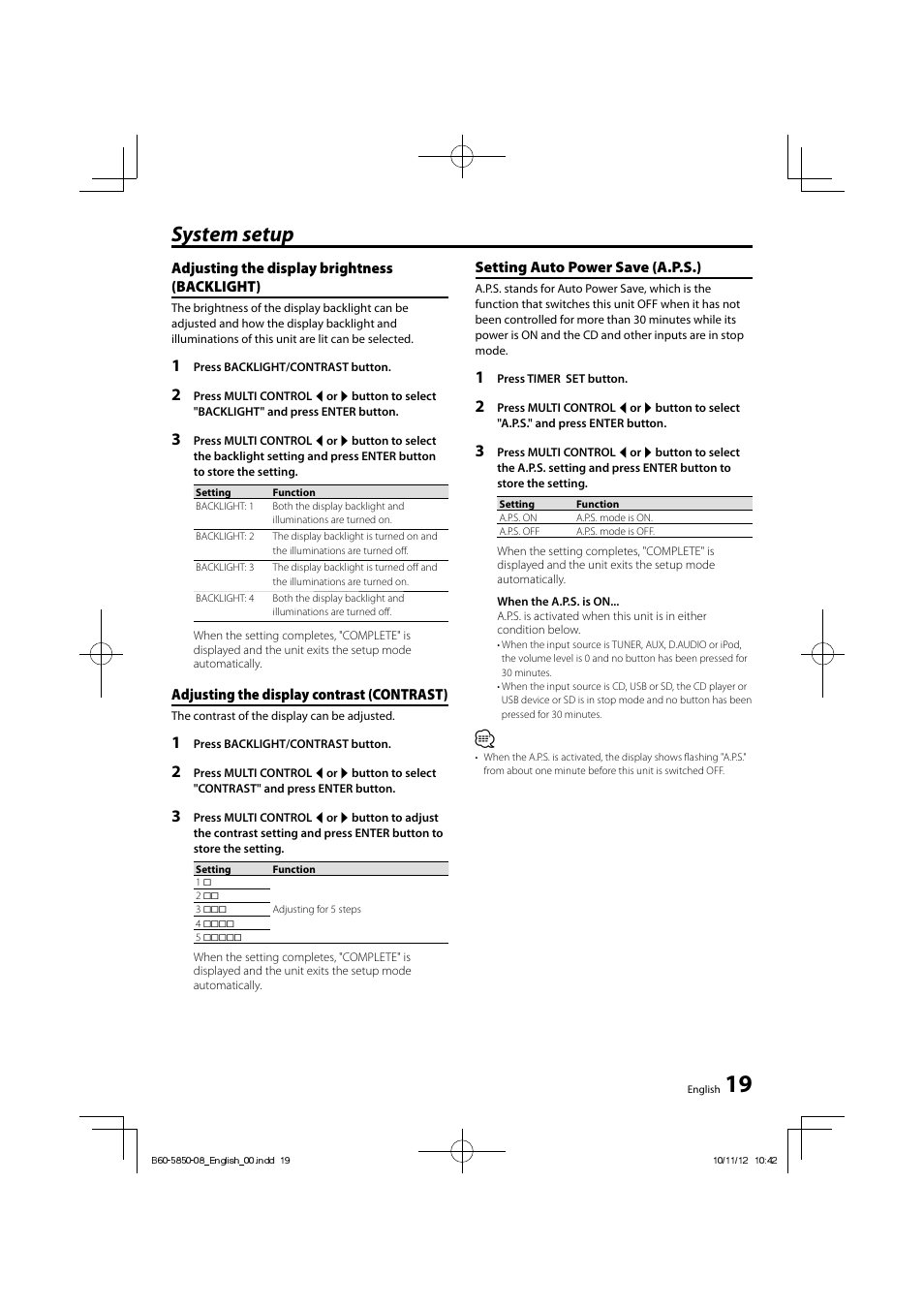 System setup | Kenwood CLX-70-W User Manual | Page 19 / 24