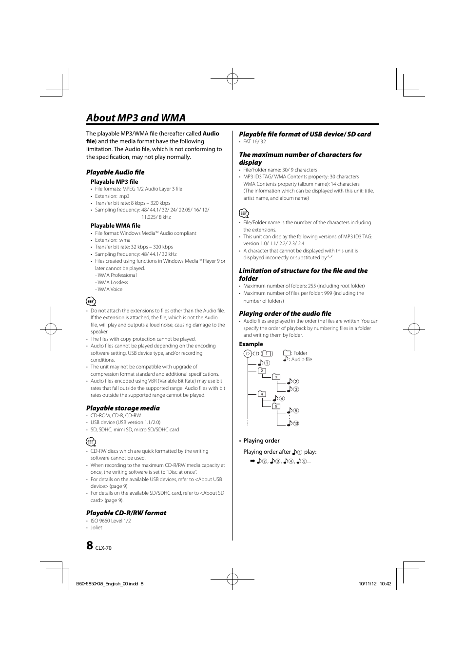 About mp3 and wma | Kenwood CLX-70-W User Manual | Page 8 / 24