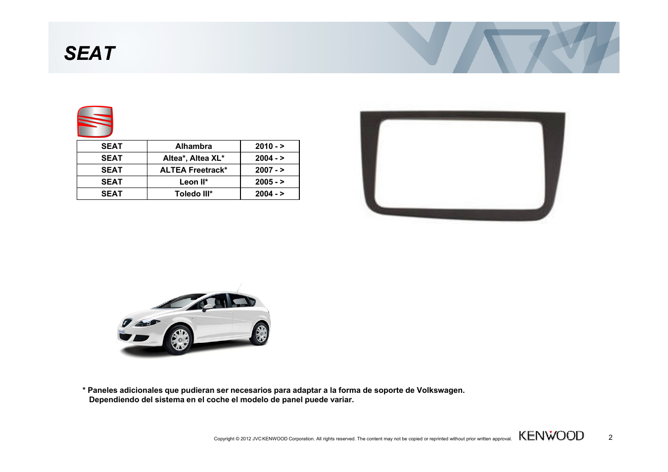 Seat | Kenwood DNX521DAB User Manual | Page 2 / 3