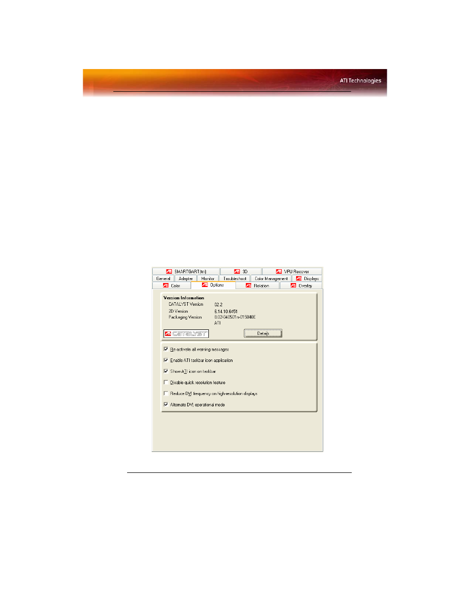 Ati options tab | ATI Technologies RADEON X800 User Manual | Page 26 / 67