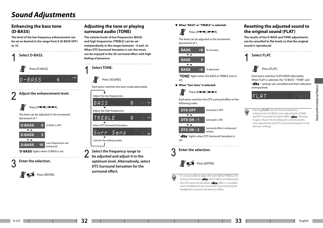 Sound adjustments | Kenwood K-525-S User Manual | Page 17 / 27