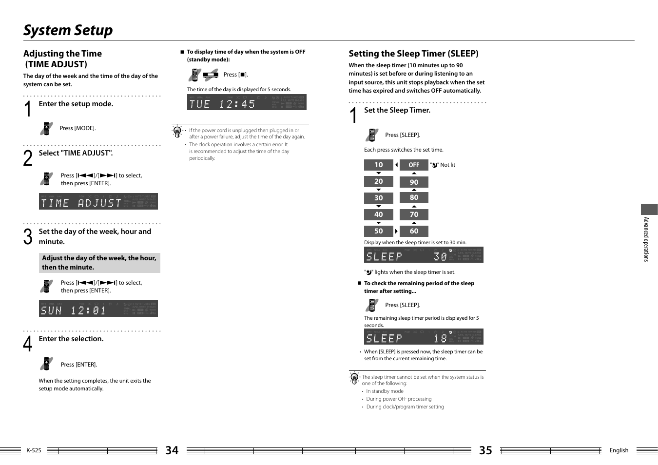 System setup | Kenwood K-525-S User Manual | Page 18 / 27