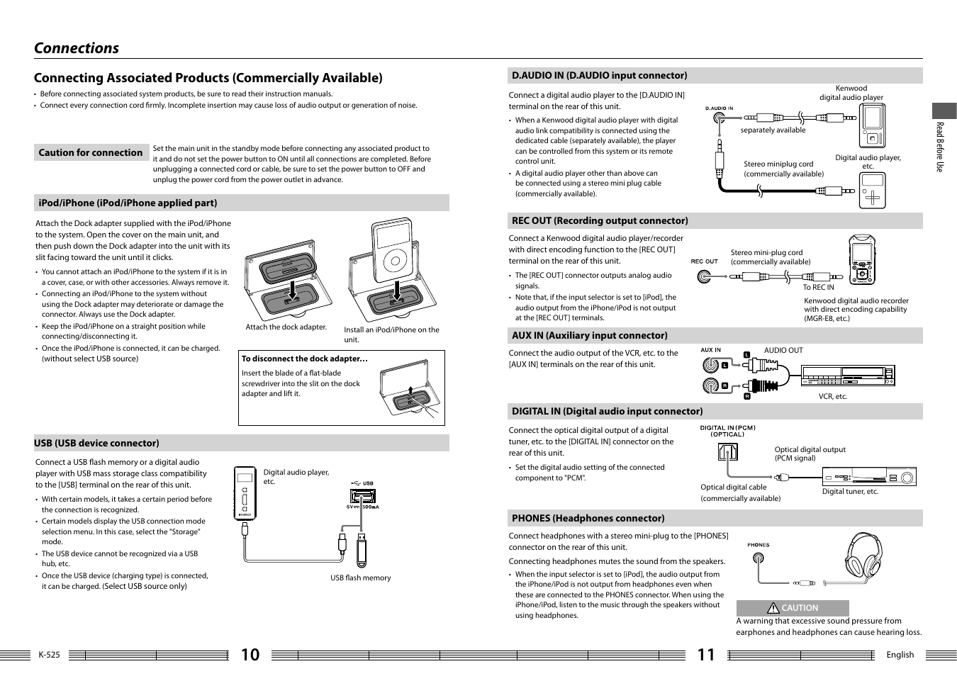 Connections | Kenwood K-525-S User Manual | Page 6 / 27