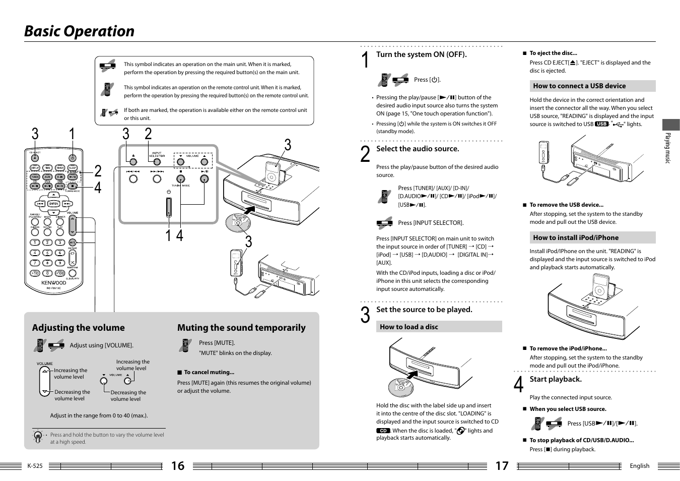 Basic operation | Kenwood K-525-S User Manual | Page 9 / 27