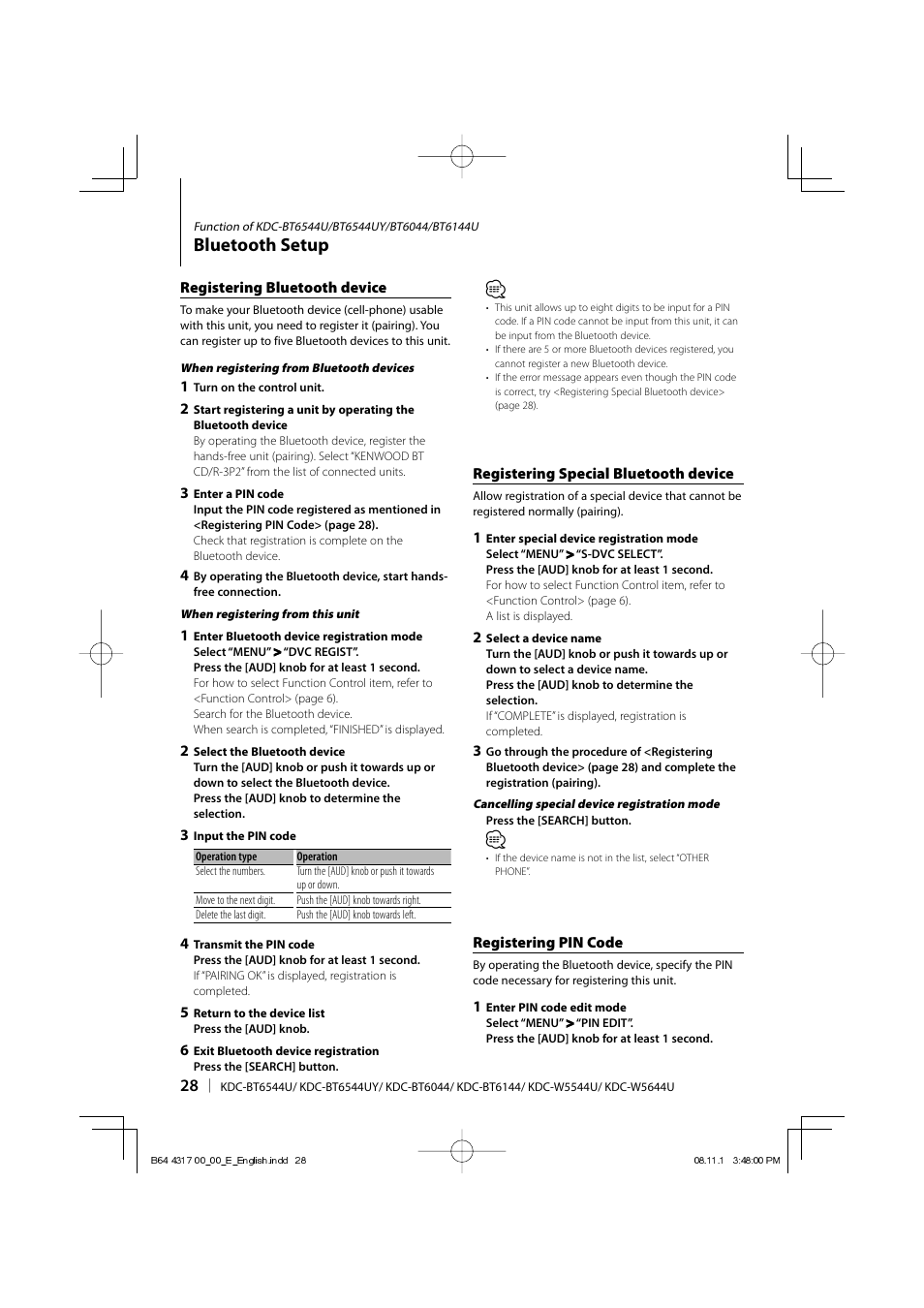 Bluetooth setup | Kenwood KDC-BT6544U User Manual | Page 28 / 48