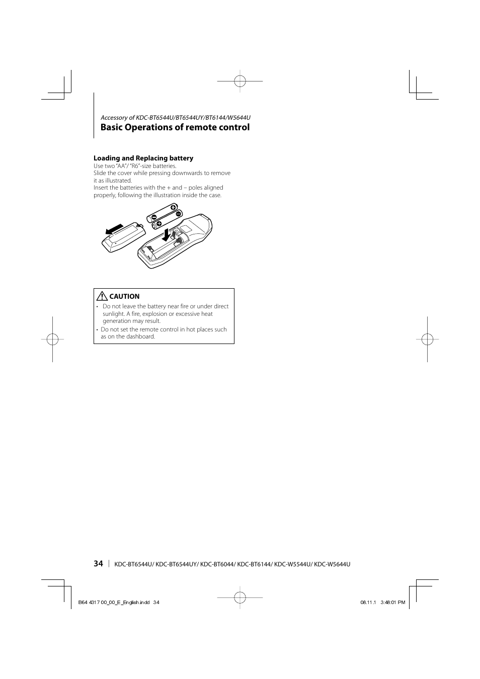 Basic operations of remote control | Kenwood KDC-BT6544U User Manual | Page 34 / 48