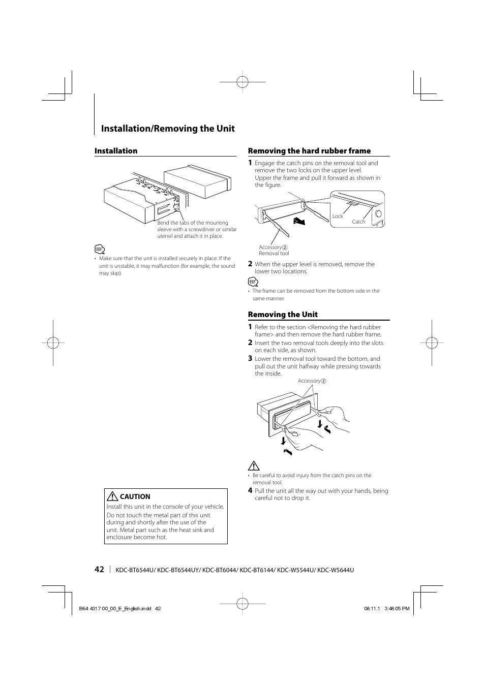 Installation/removing the unit | Kenwood KDC-BT6544U User Manual | Page 42 / 48