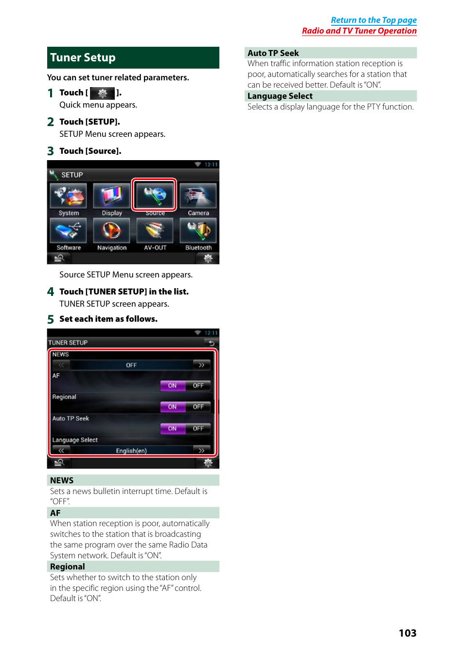 Tuner setup | Kenwood DNN9250DAB User Manual | Page 104 / 172