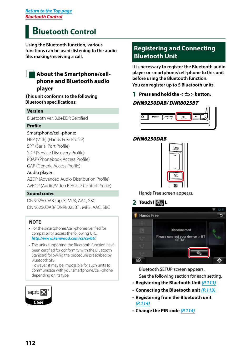 Bluetooth control, Registering and connecting bluetooth unit, Registering and connecting | Bluetooth unit, Luetooth control | Kenwood DNN9250DAB User Manual | Page 113 / 172