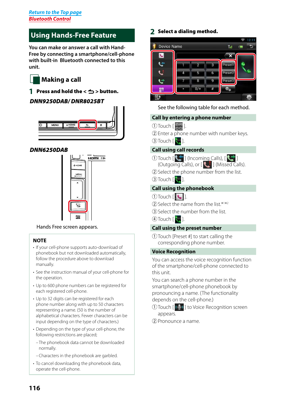 Using hands-free feature, P.116), Making a call | Kenwood DNN9250DAB User Manual | Page 117 / 172