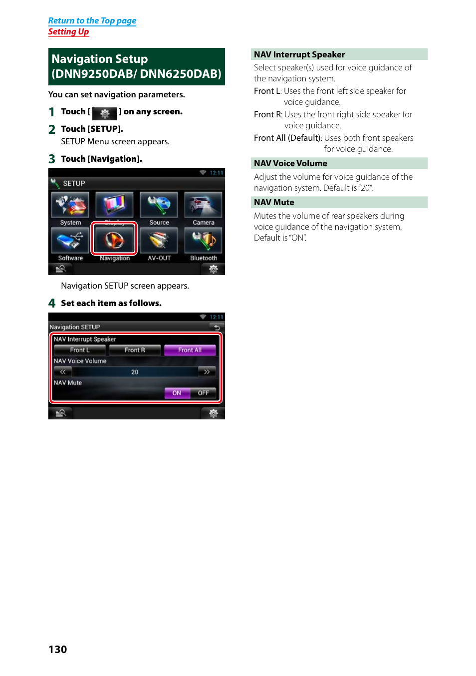 Navigation setup (dnn9250dab/ dnn6250dab), Navigation setup, Dnn9250dab/ dnn6250dab) | Kenwood DNN9250DAB User Manual | Page 131 / 172