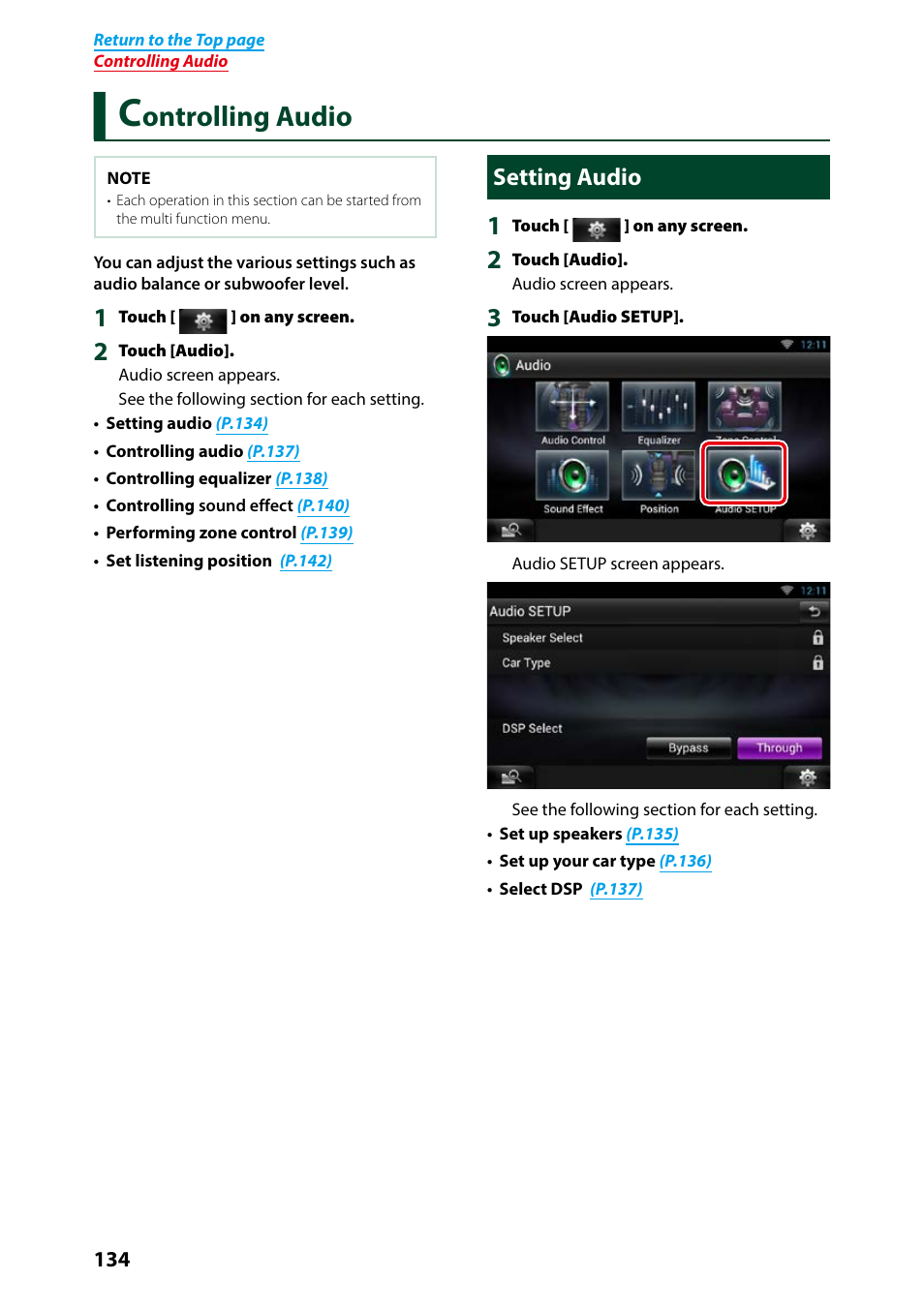 Controlling audio, Setting audio, Ontrolling audio | Kenwood DNN9250DAB User Manual | Page 135 / 172