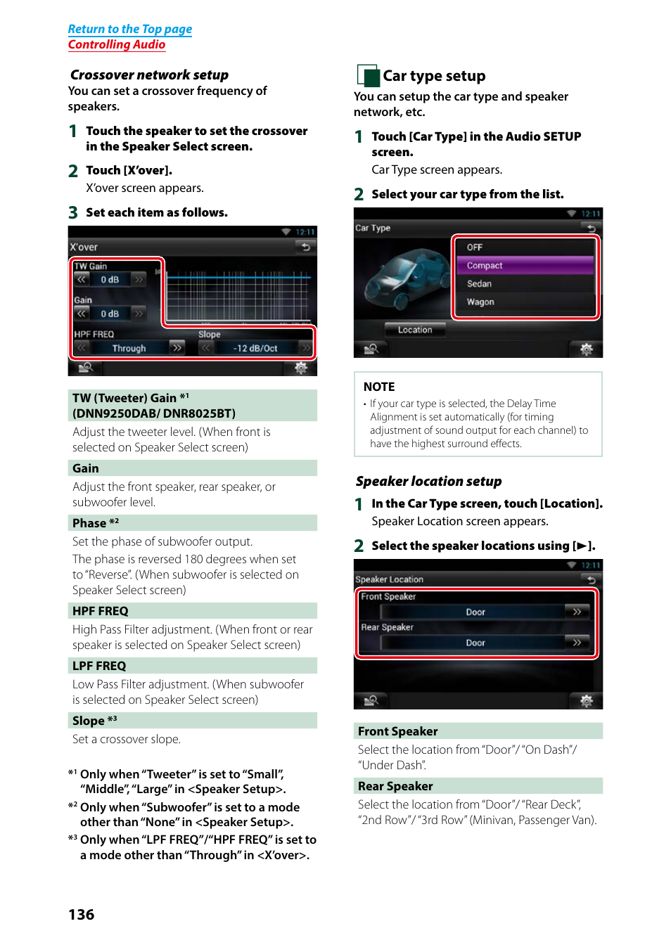 P.136), Crossover network setup | Kenwood DNN9250DAB User Manual | Page 137 / 172