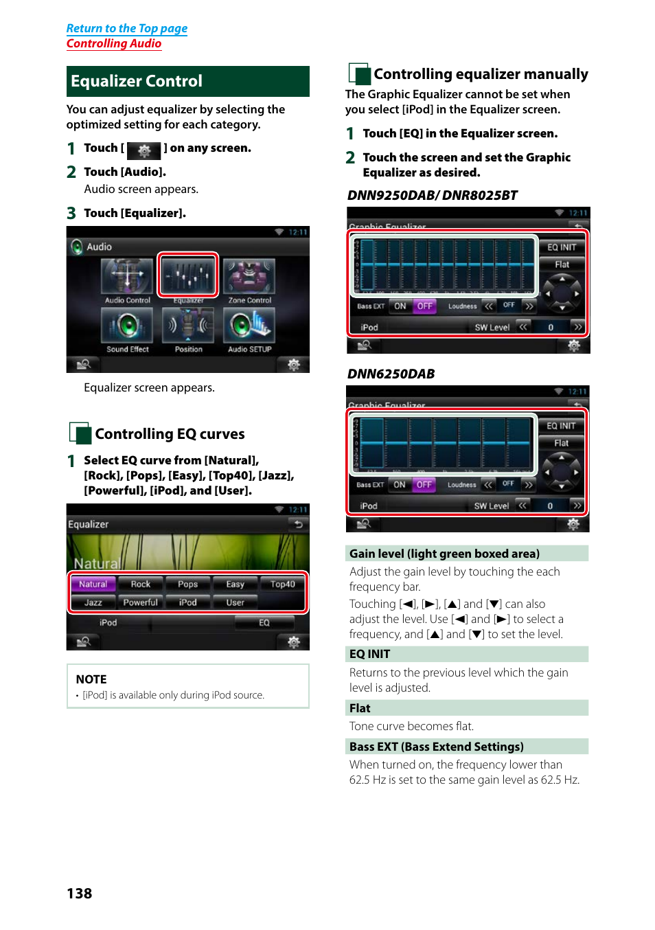 Equalizer control, P.138) | Kenwood DNN9250DAB User Manual | Page 139 / 172