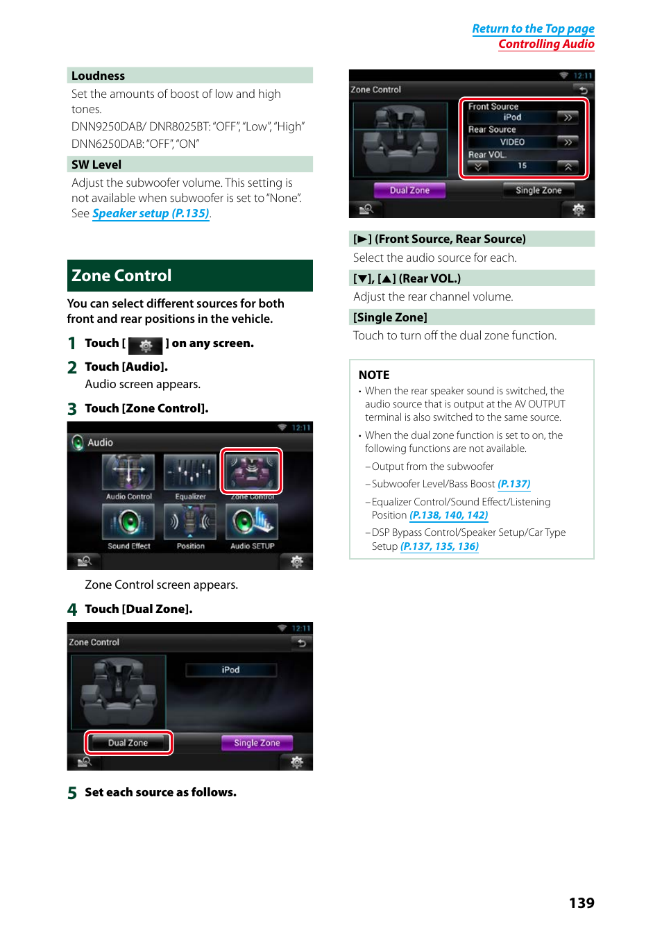 Zone control, P.139) | Kenwood DNN9250DAB User Manual | Page 140 / 172