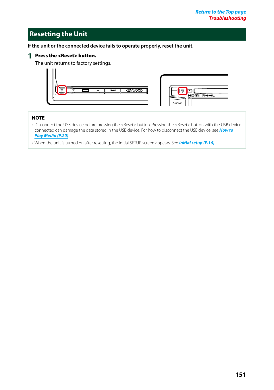 Resetting the unit, Essed, P.151) | Resetting the unit (p.151) | Kenwood DNN9250DAB User Manual | Page 152 / 172