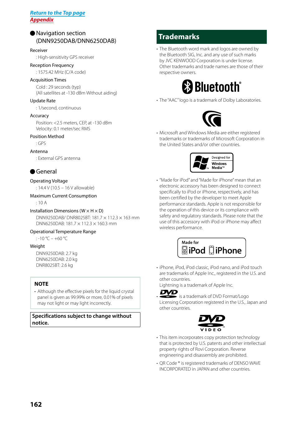 Trademarks, Ögeneral | Kenwood DNN9250DAB User Manual | Page 163 / 172