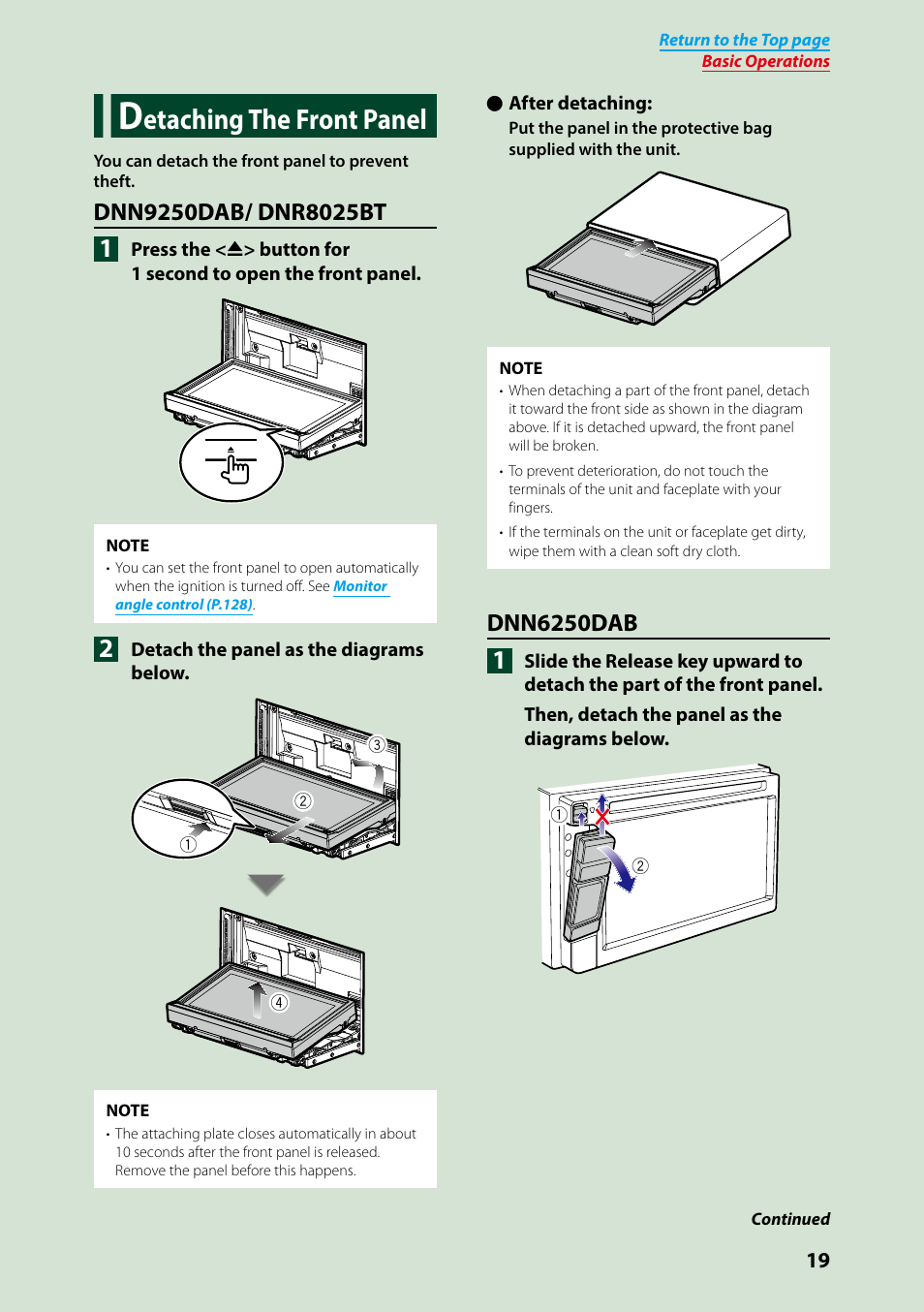 Detaching the front panel, Etaching the front panel | Kenwood DNN9250DAB User Manual | Page 20 / 172